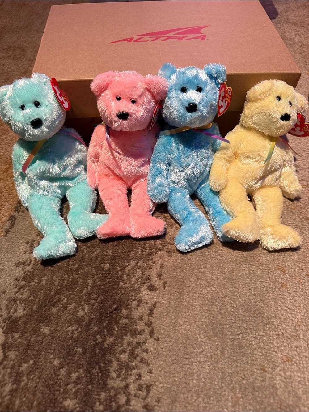 Ty Plush Bears Trio in Mint, Pink, Blue, and Yellow - Soft Beanie Buddies